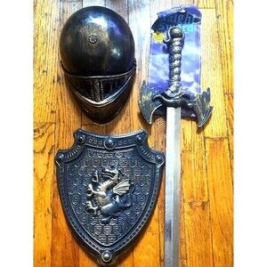 Dragon Warror Gold Helmet Sword Shield Child's Costume  Plastic